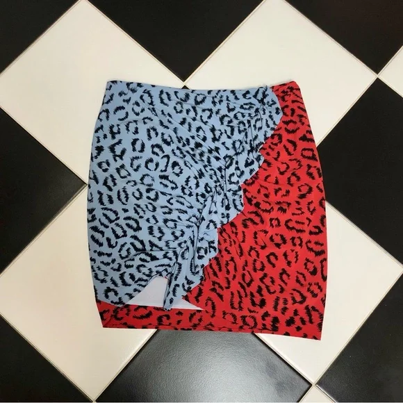 A.L.C. Blue and Red Leopard Print Mini Skirt - Picture 7 of 13